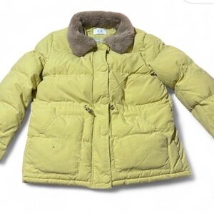 Women's Yellow Puffer Jacket with Faux Fur Collar